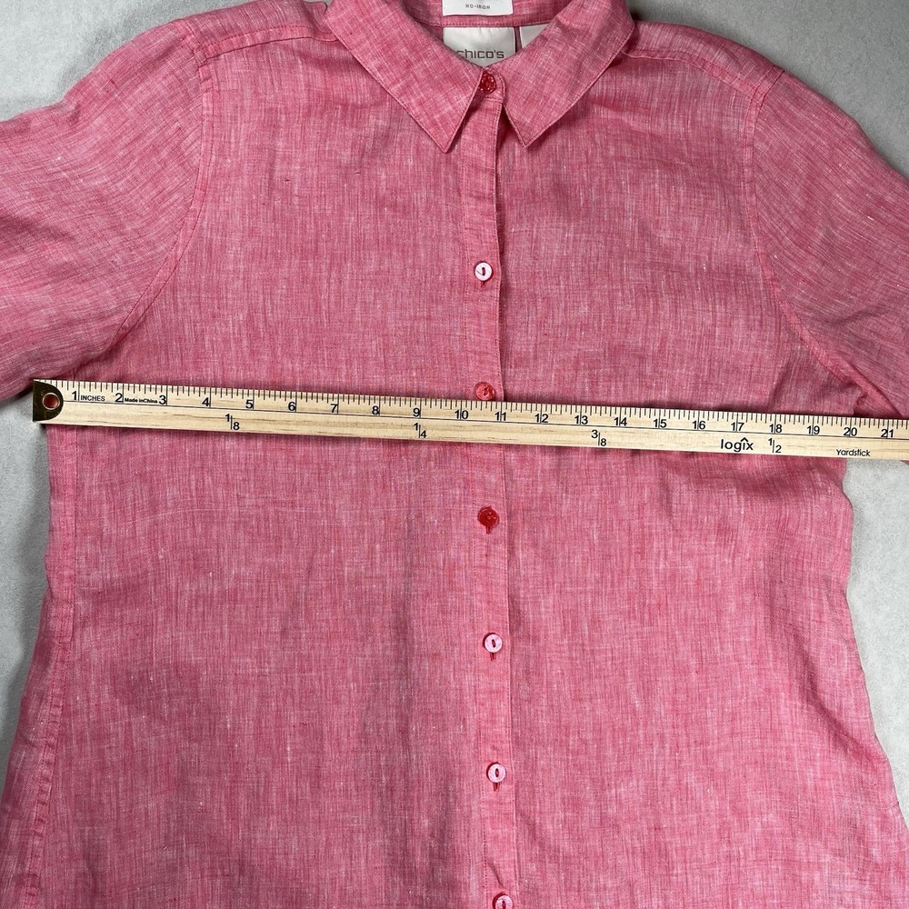 Chico's Women's Pink 100% Linen No Iron Button Up Collared Shirt Sz S (Chico 0) - Picture 6 of 8